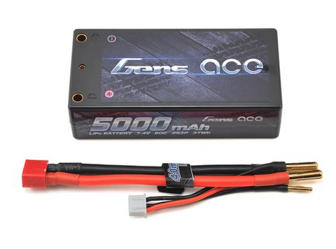 Gens Ace 5000mAh 7.4V 60C 2S2P HardCase Lipo Battery Shorty Pack